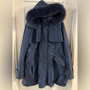 Pendleton Women's Size XXL Blue Shimmer Outwear parka Jacket Fox Fur Lined Hood